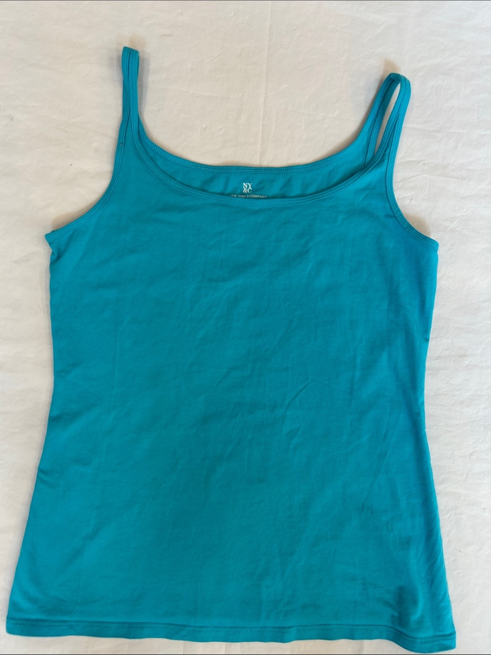 New York & Company Teal Slim-Strap Tank Top